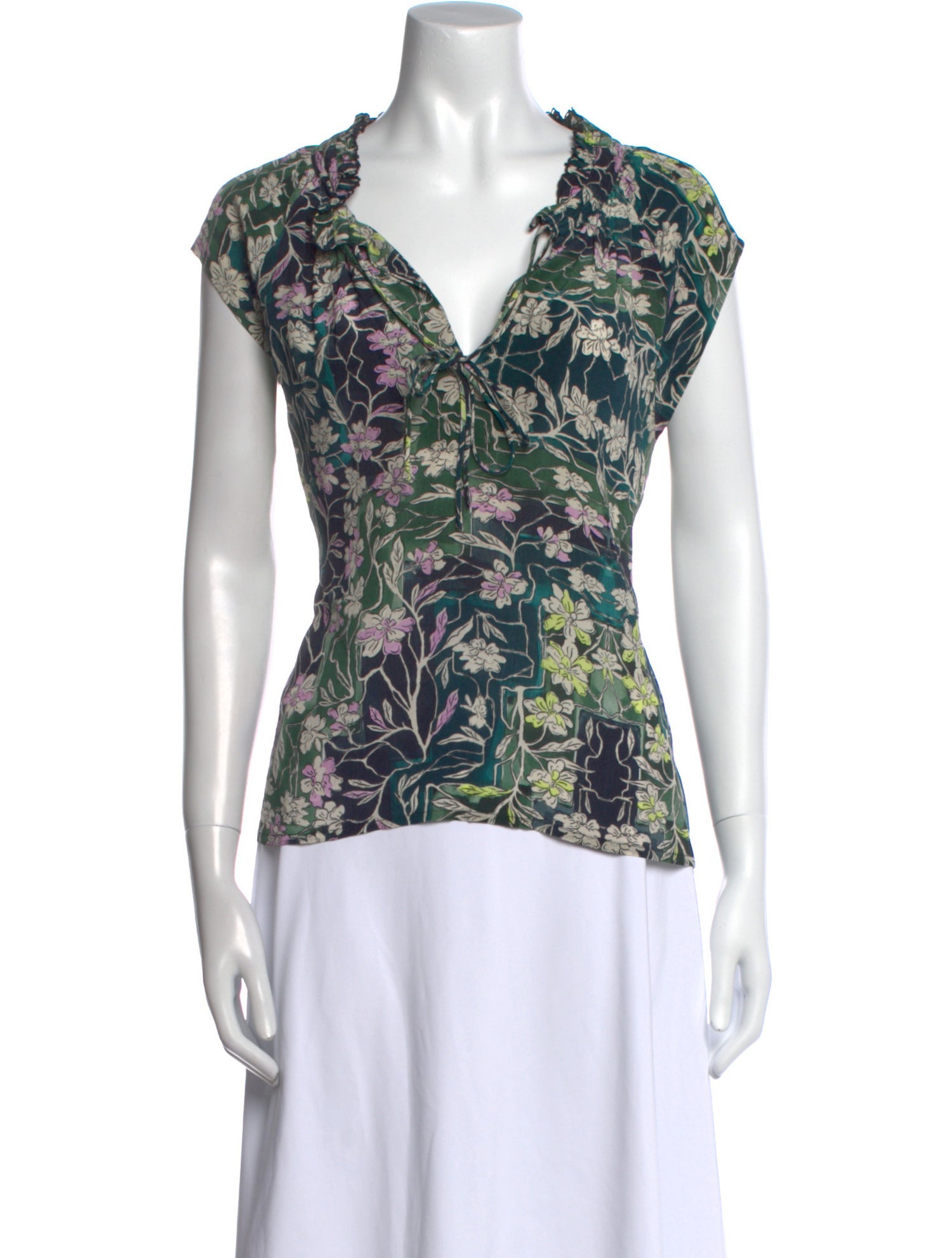 Mariacher Floral Print V-Neck Blouse