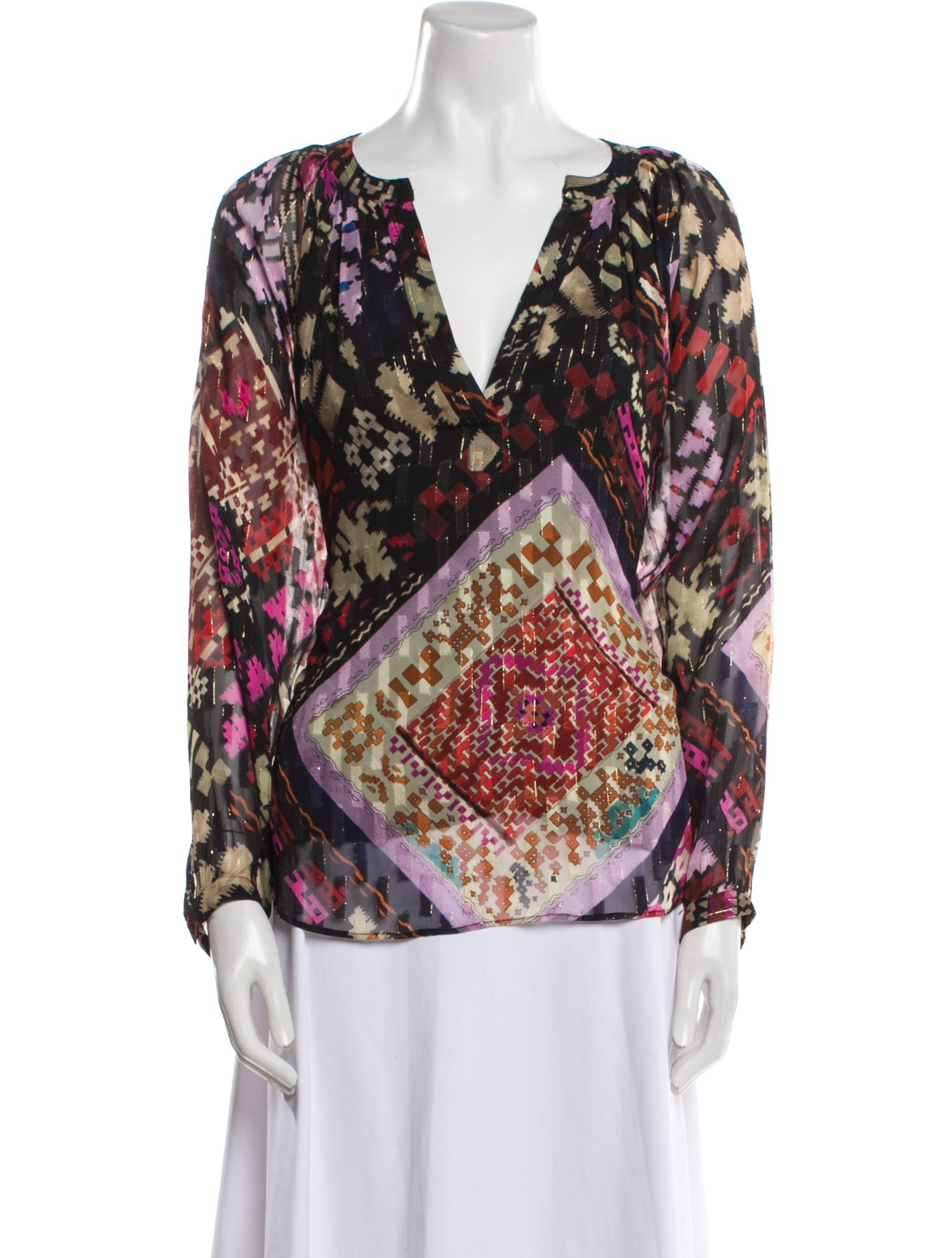 Mariacher Printed V-Neck Blouse w/ Tags