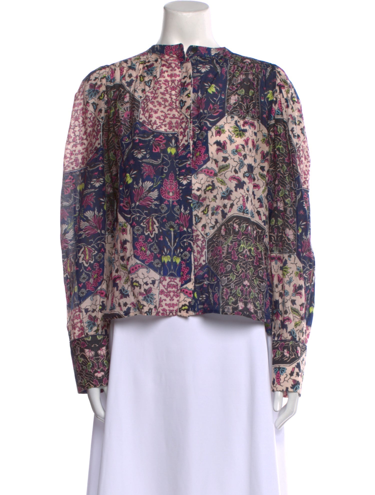 Mariacher Floral Print Mock Neck Blouse