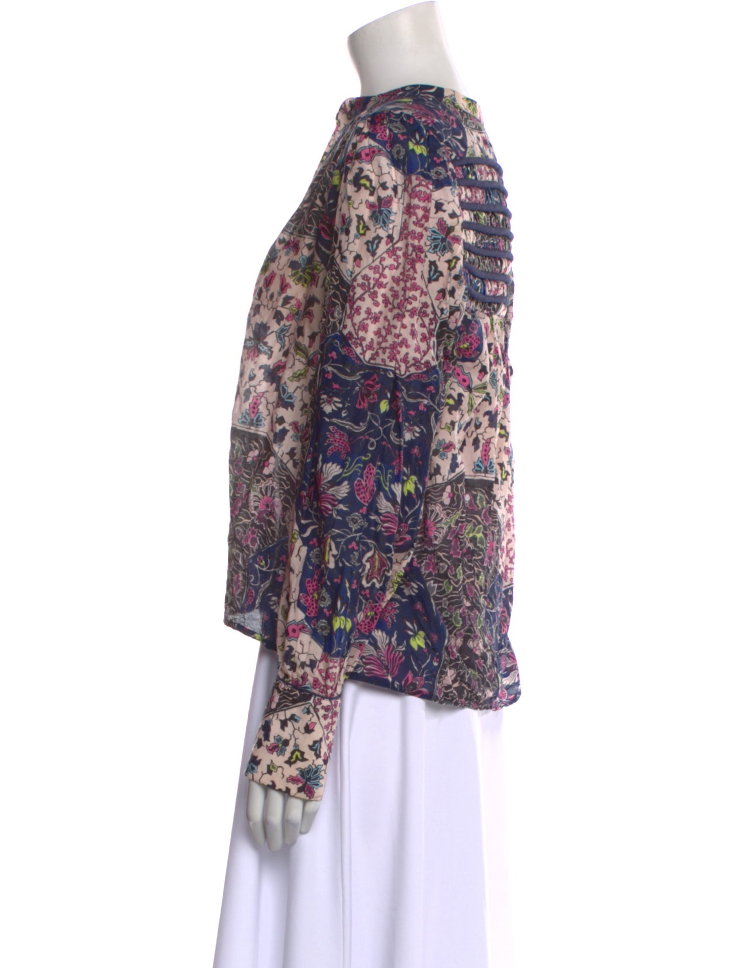 Mariacher Floral Print Mock Neck Blouse