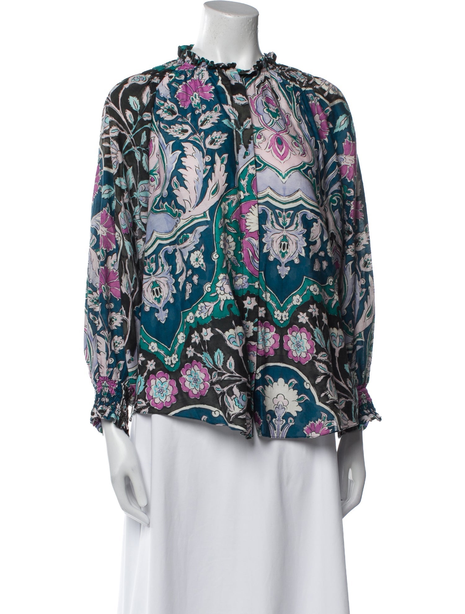 Mariacher Floral Print Mock Neck Blouse