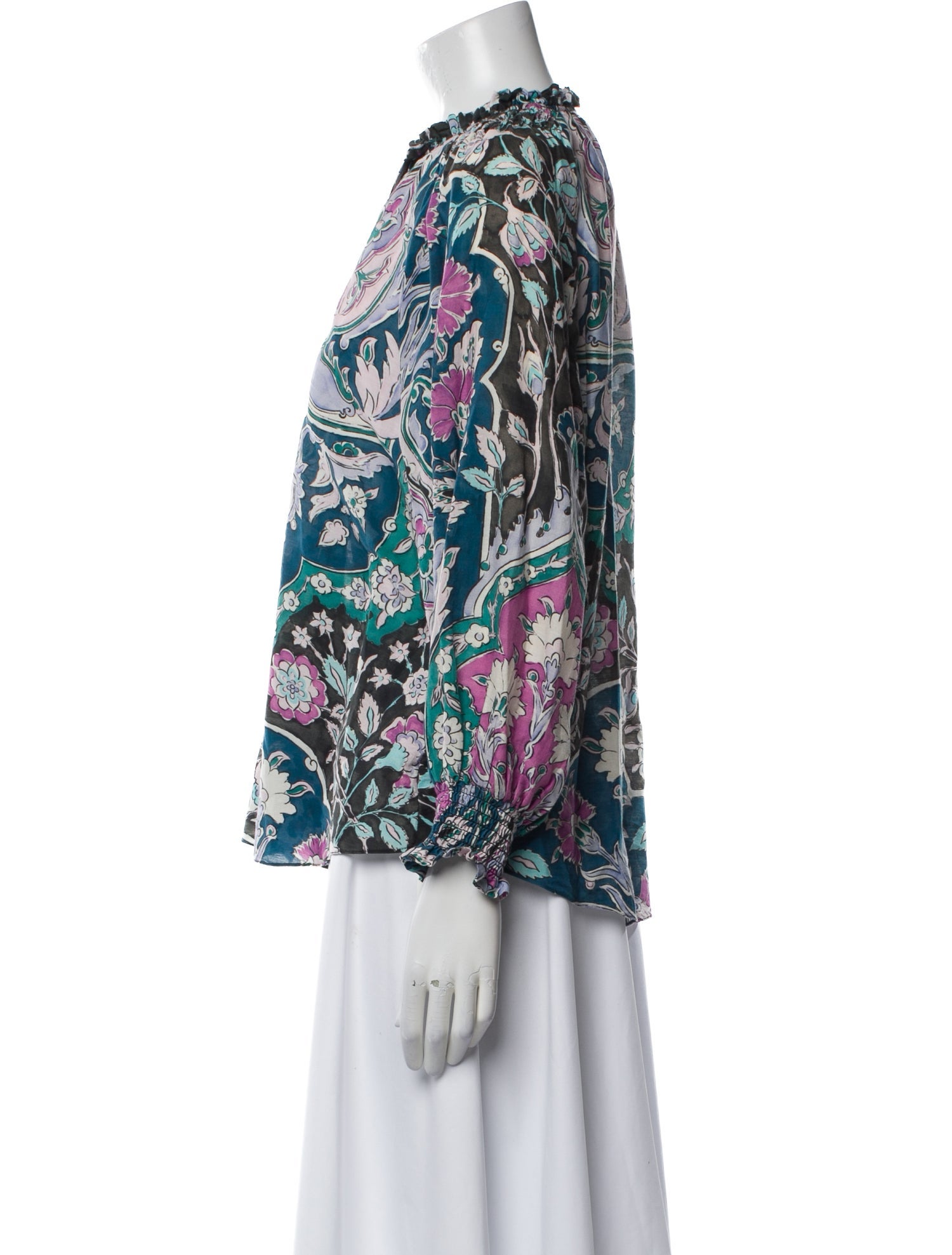 Mariacher Floral Print Mock Neck Blouse