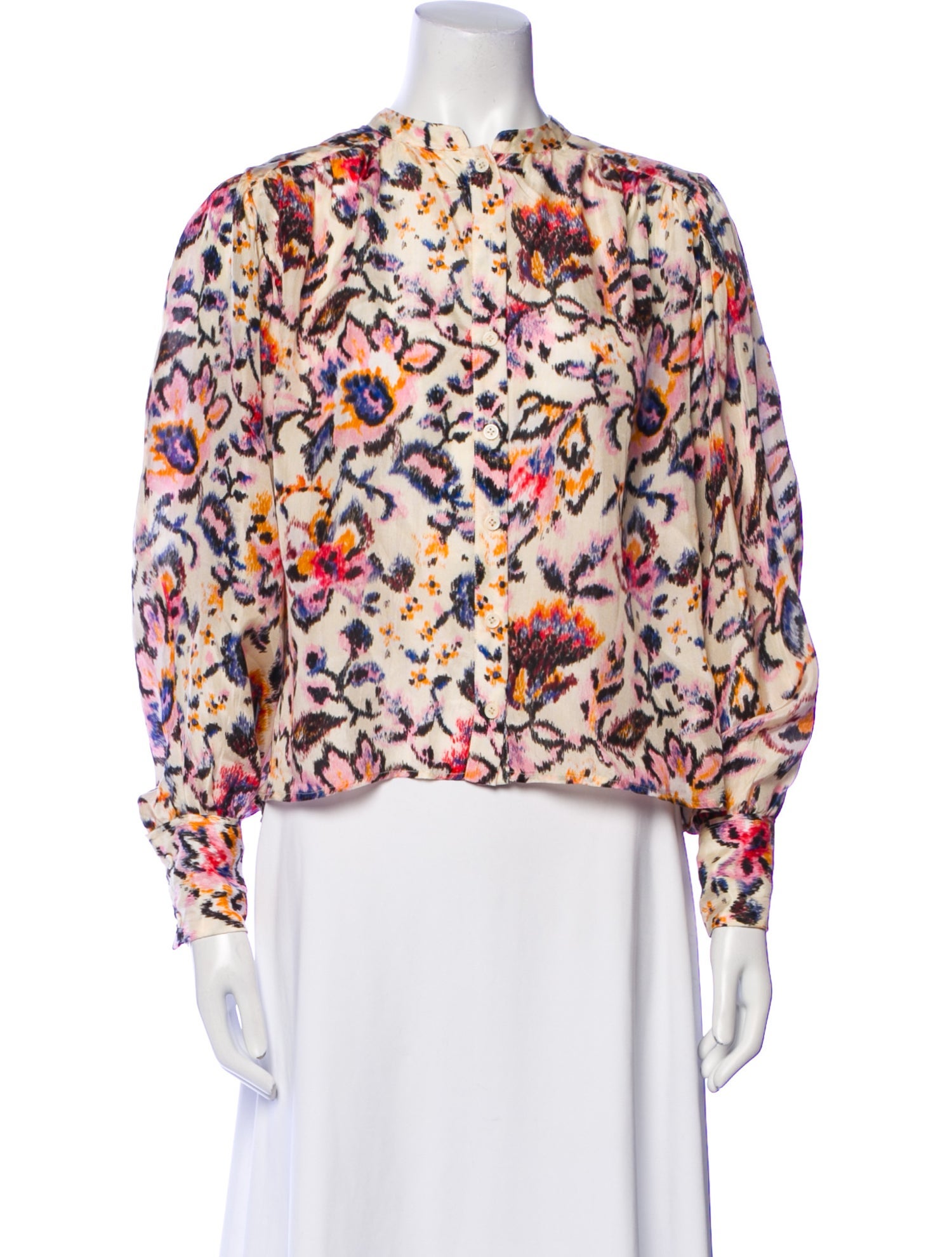 Mariacher Floral Print Mock Neck Blouse