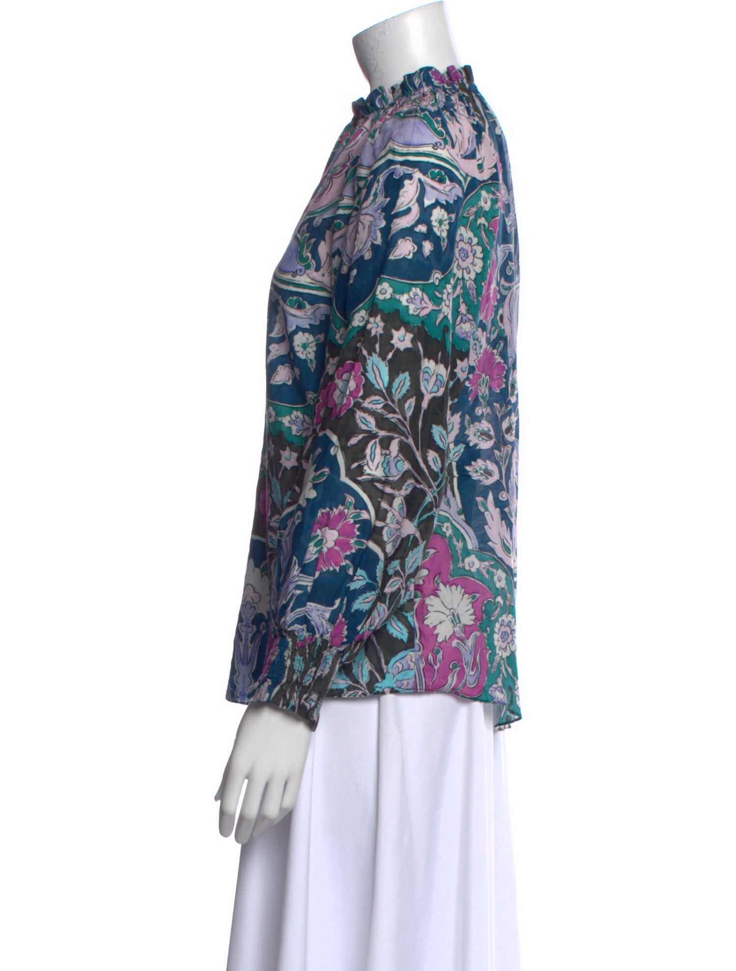 Mariacher Floral Print Mock Neck Blouse