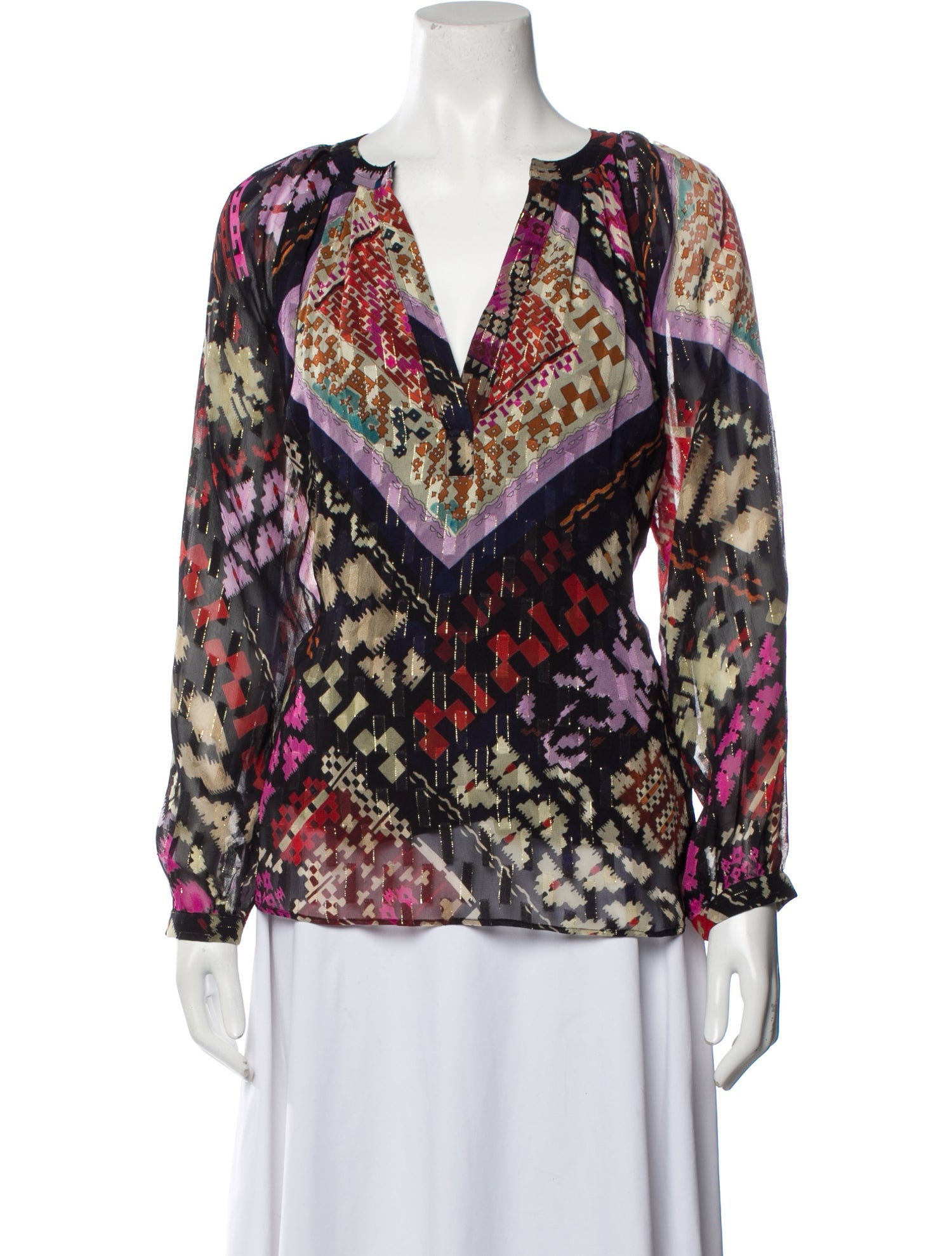 Maria Cher Printed V-Neck Blouse w/ Tags