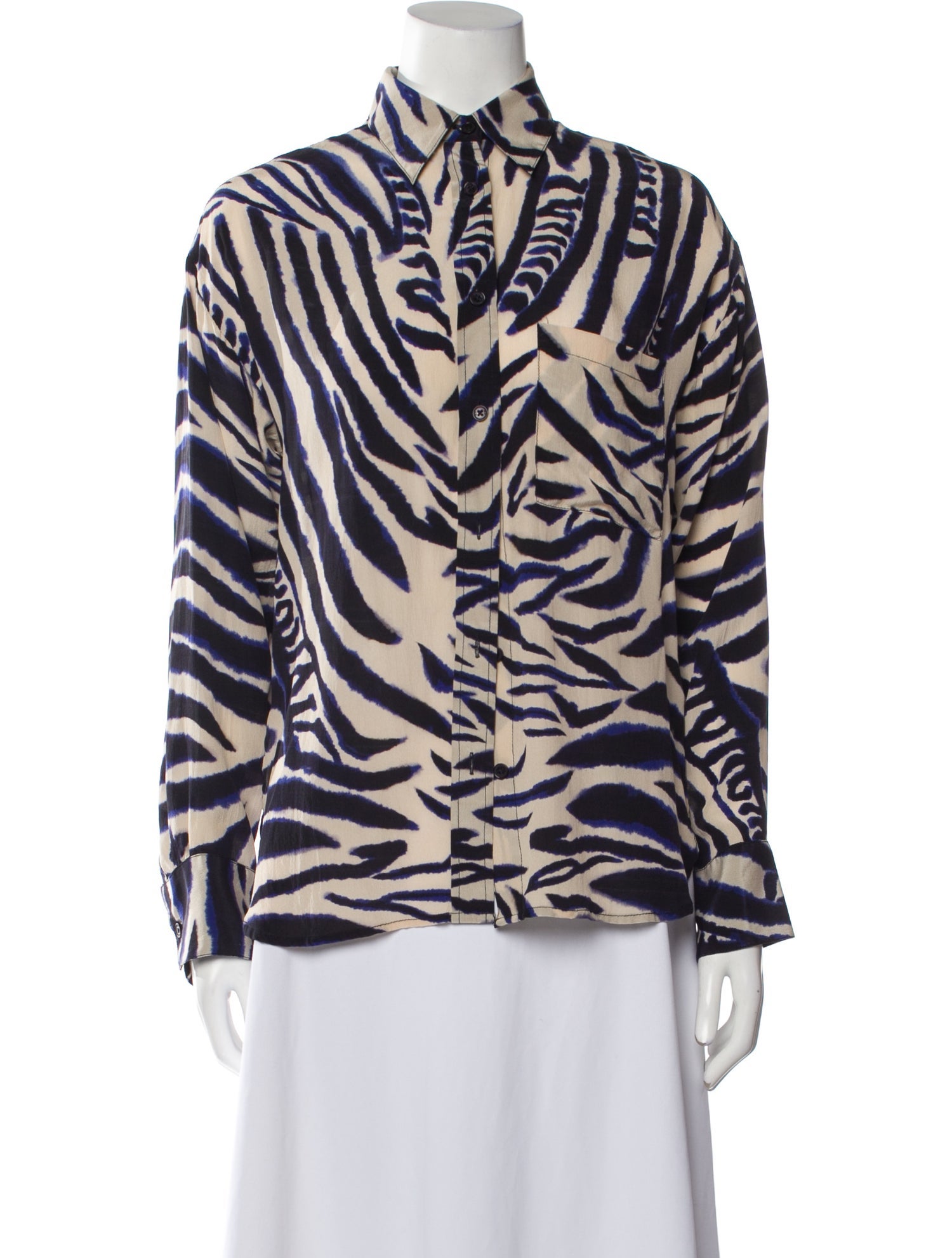 Maria Cher Animal Print Long Sleeve Button-Up Top