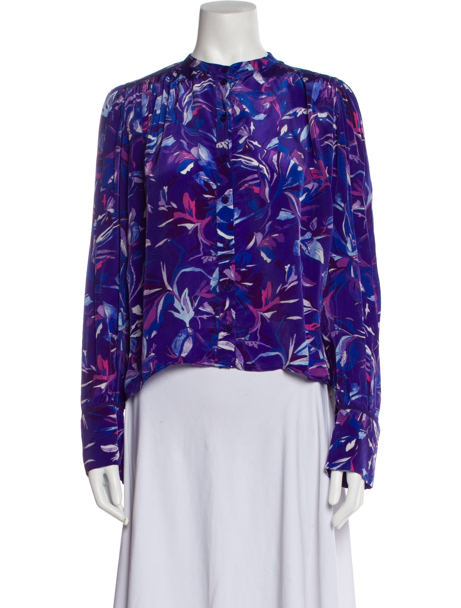 Maria Cher Floral Print Mock Neck Blouse