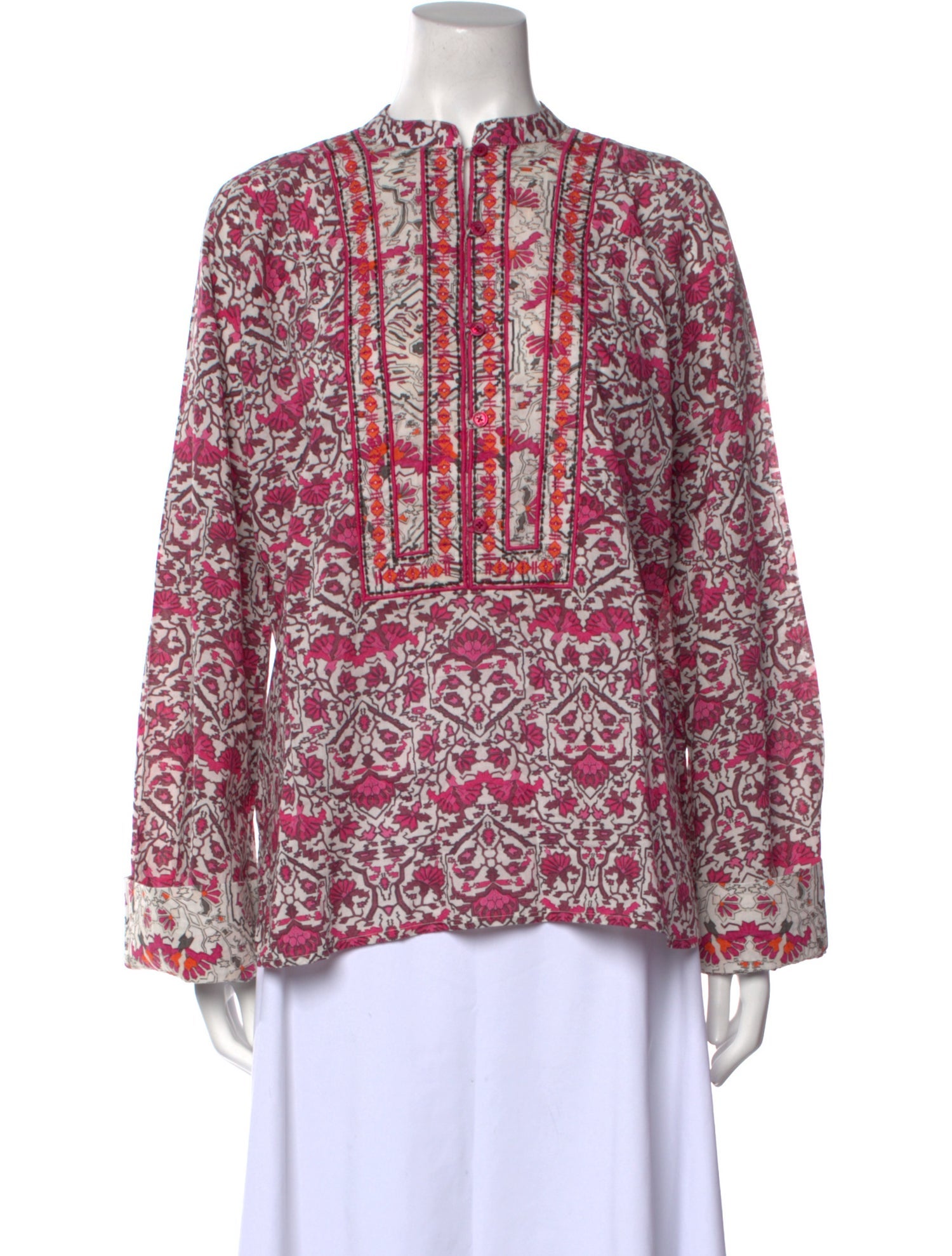 Maria Cher Floral Print Mock Neck Blouse