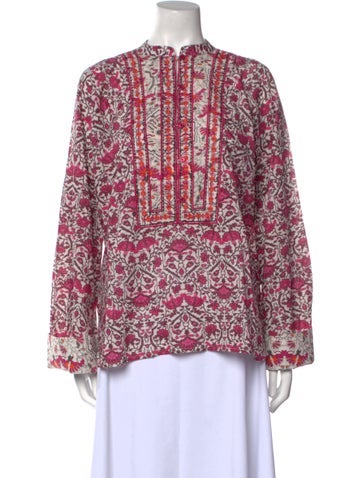 Maria Cher Tops Floral Print Mock Neck Blouse S