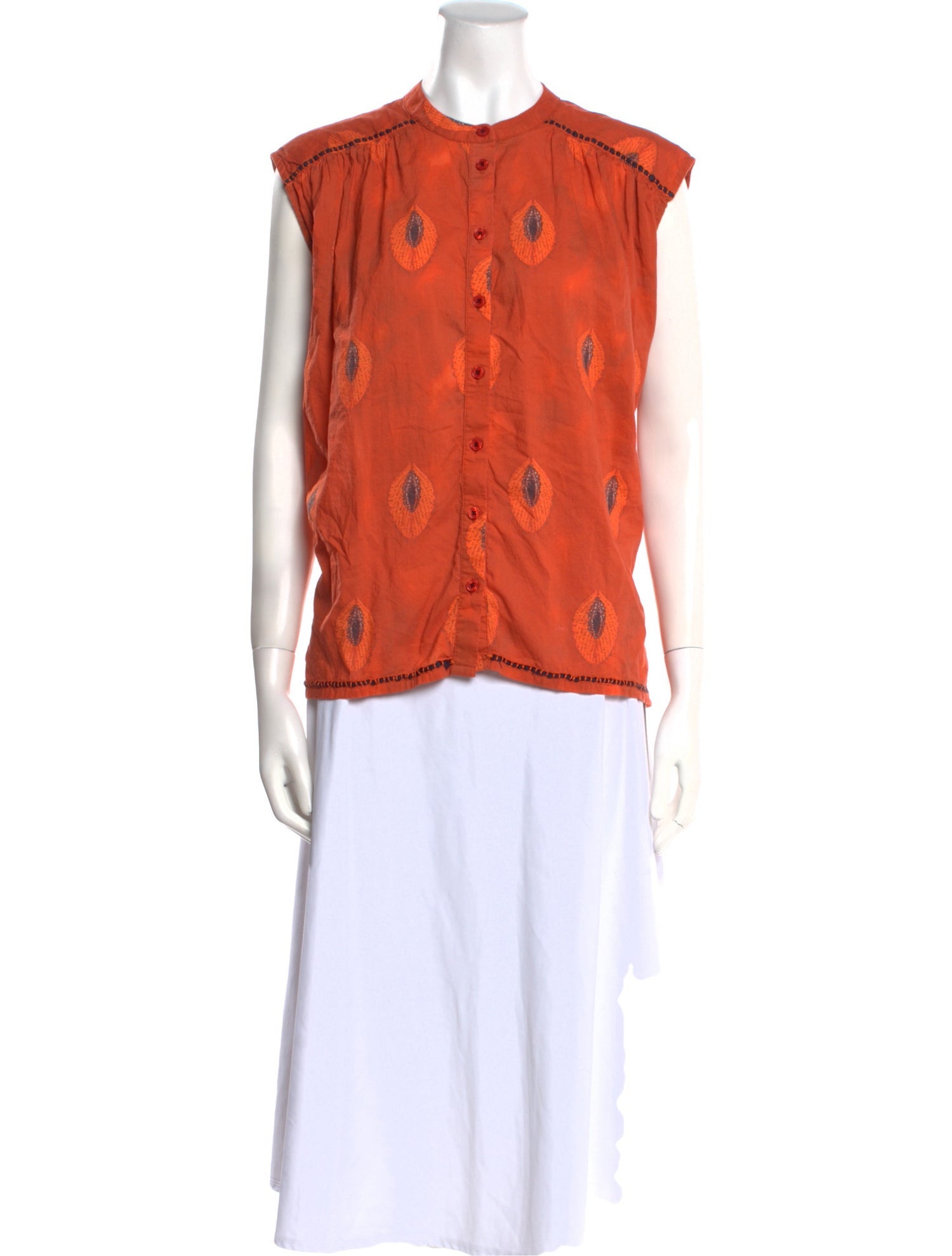 Maria Cher Graphic Print Mock Neck Button-Up Top