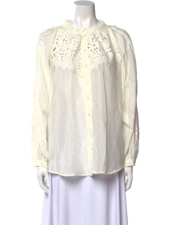 Maria Cher Mock Neck Long Sleeve Button-Up Top