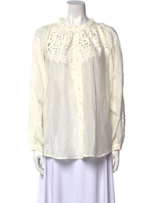 Maria Cher Mock Neck Long Sleeve Button-Up Top