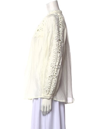 Maria Cher Mock Neck Long Sleeve Button-Up Top