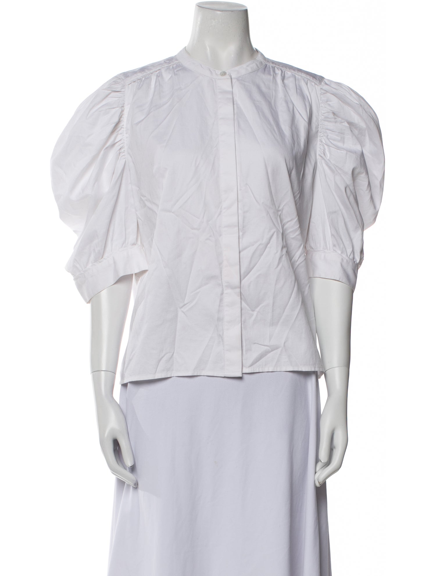 Maria Cher Mock Neck Three-Quarter Sleeve Button-Up Top