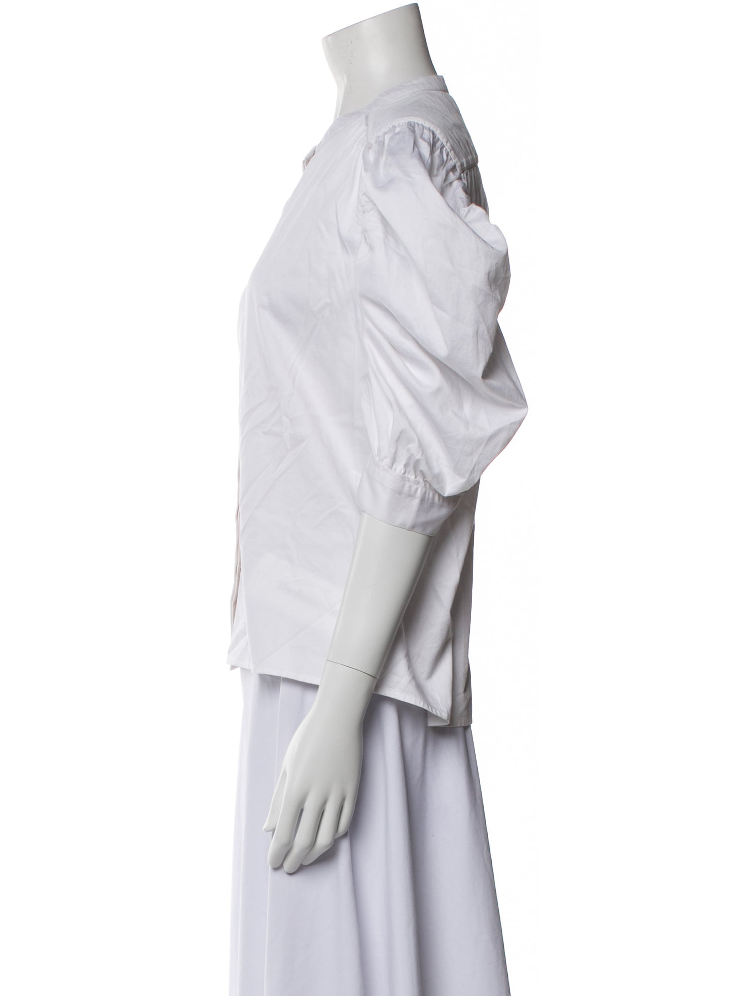 Maria Cher Mock Neck Three-Quarter Sleeve Button-Up Top