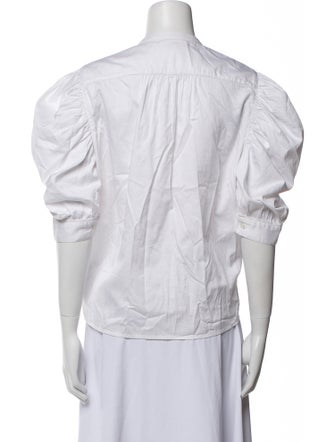 Maria Cher Mock Neck Three-Quarter Sleeve Button-Up Top