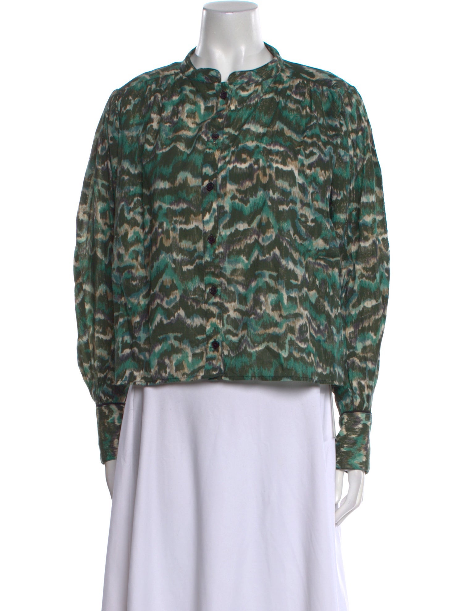 Maria Cher Tie-Dye Print Mock Neck Blouse