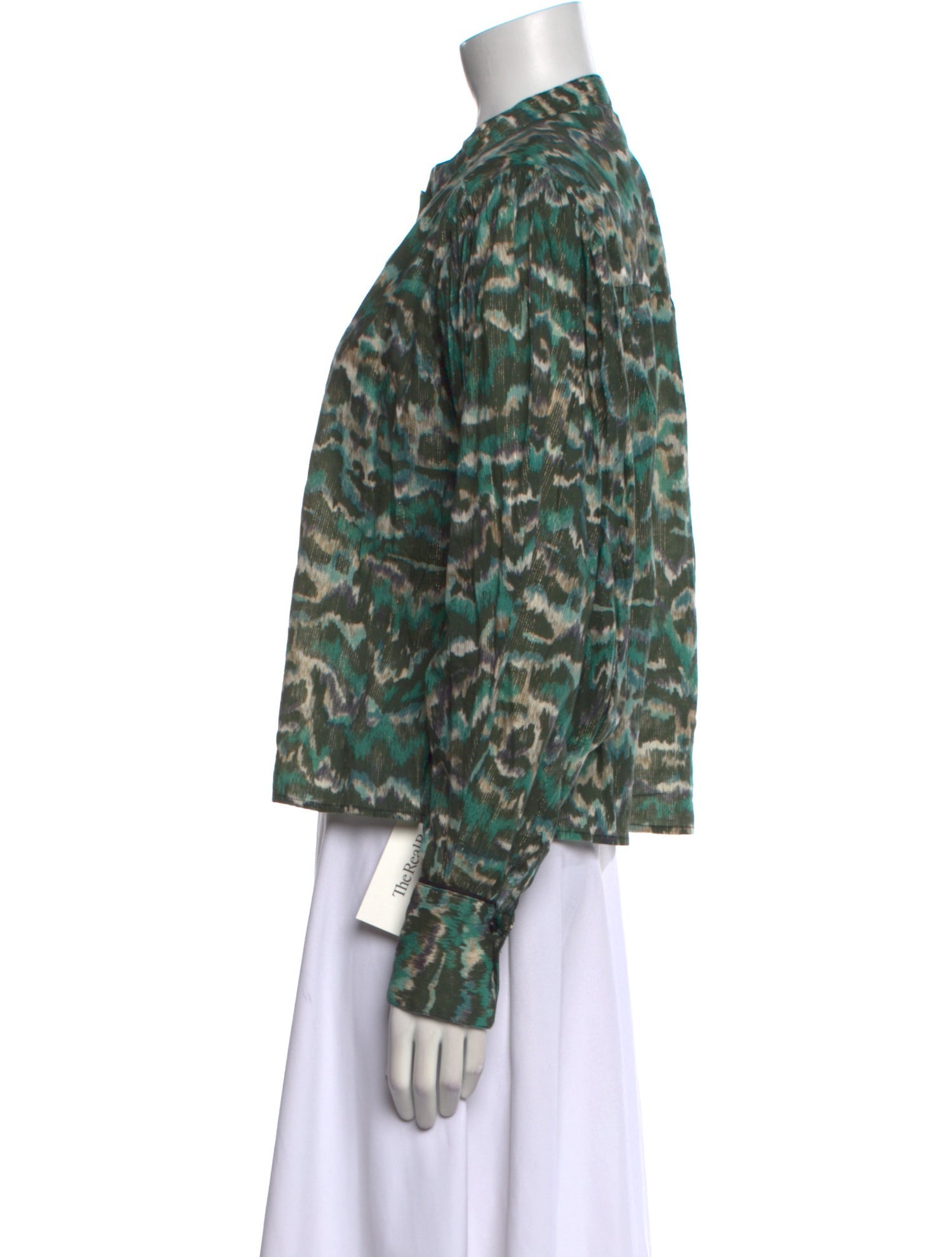 Maria Cher Tie-Dye Print Mock Neck Blouse