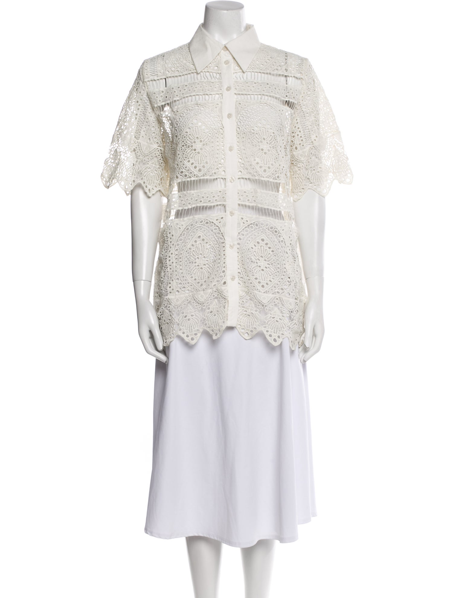 Maria Cher Lace Pattern Short Sleeve Tunic w/ Tags