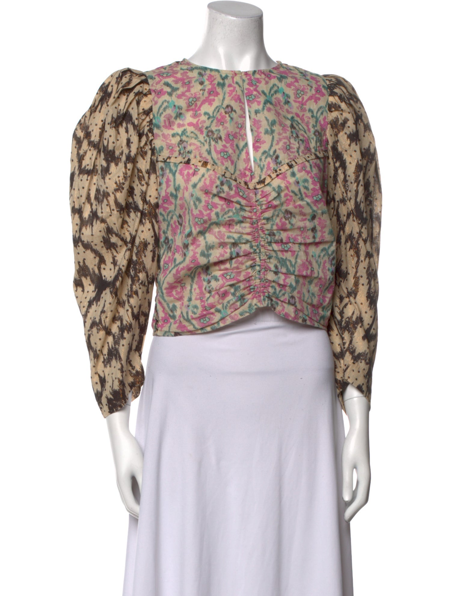 Maria Cher Printed Scoop Neck Crop Top