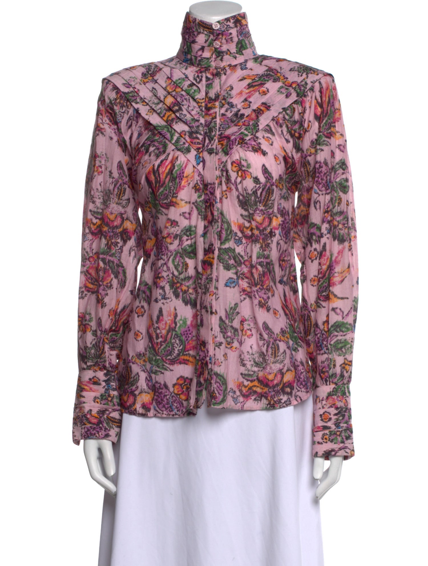 Maria Cher Floral Print Mock Neck Blouse