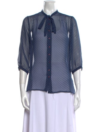Maria Cher Polka Dot Print Three-Quarter Sleeve Button-Up Top