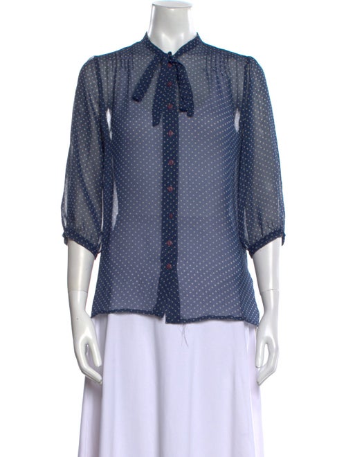 Maria Cher Polka Dot Print Three-Quarter Sleeve Button-Up Top