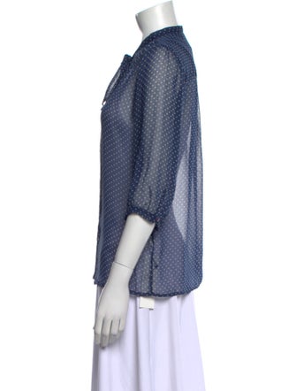 Maria Cher Polka Dot Print Three-Quarter Sleeve Button-Up Top