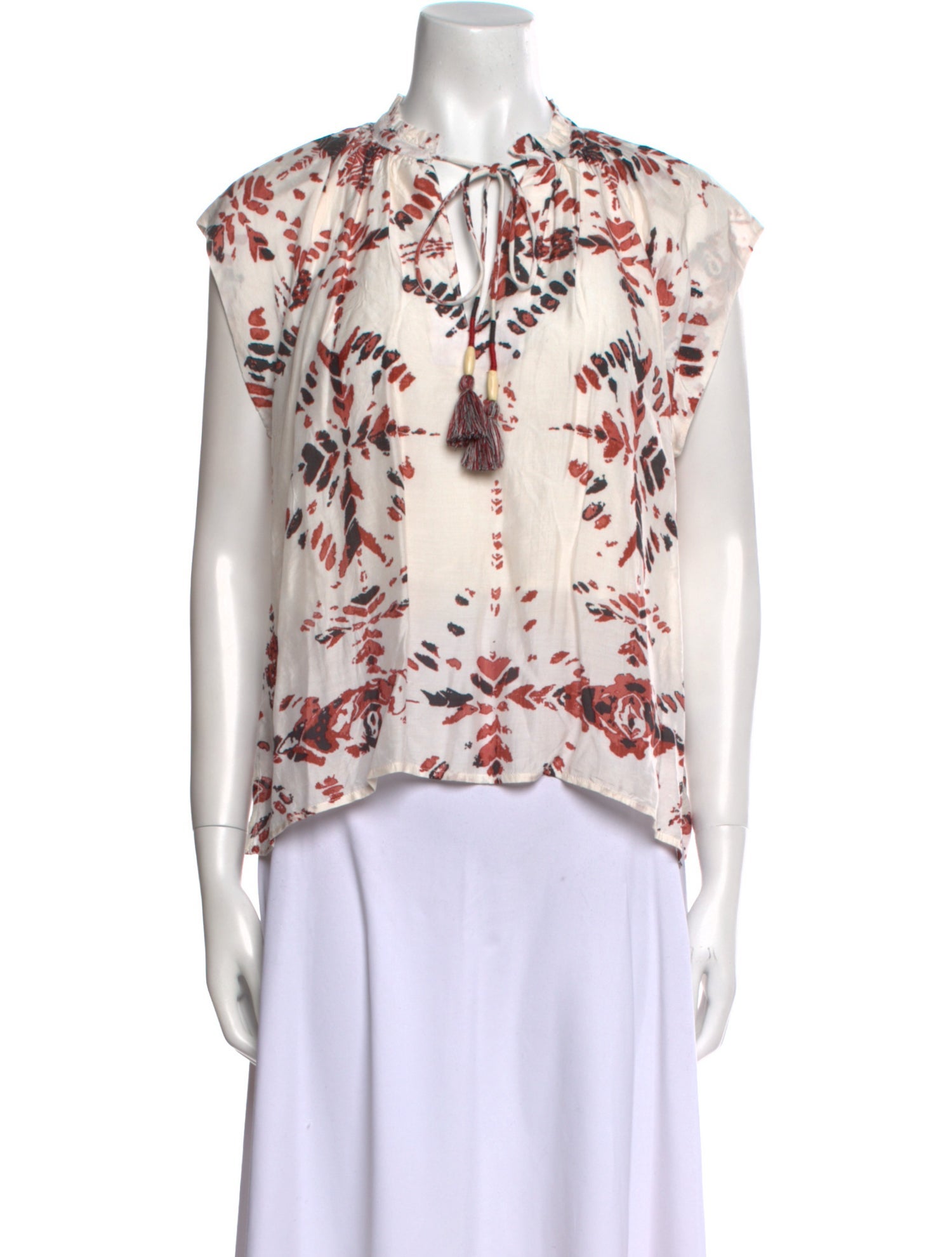 Maria Cher Printed Tie Neck Blouse