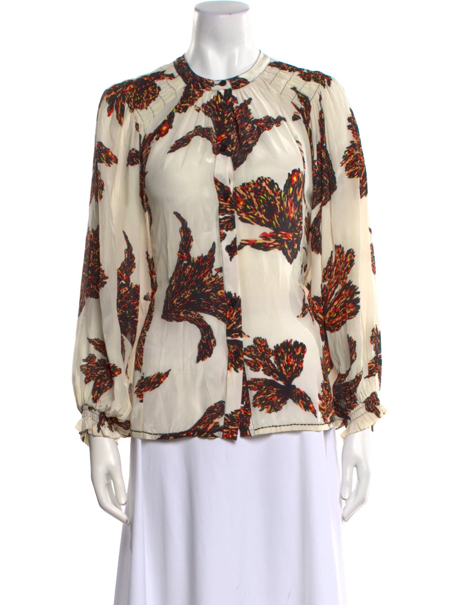 Maria Cher Floral Print Mock Neck Blouse