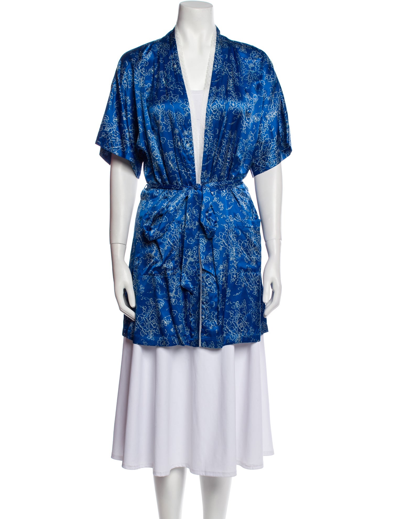 Morgan Lane Floral Print Lace Trim Embellishment Robe
