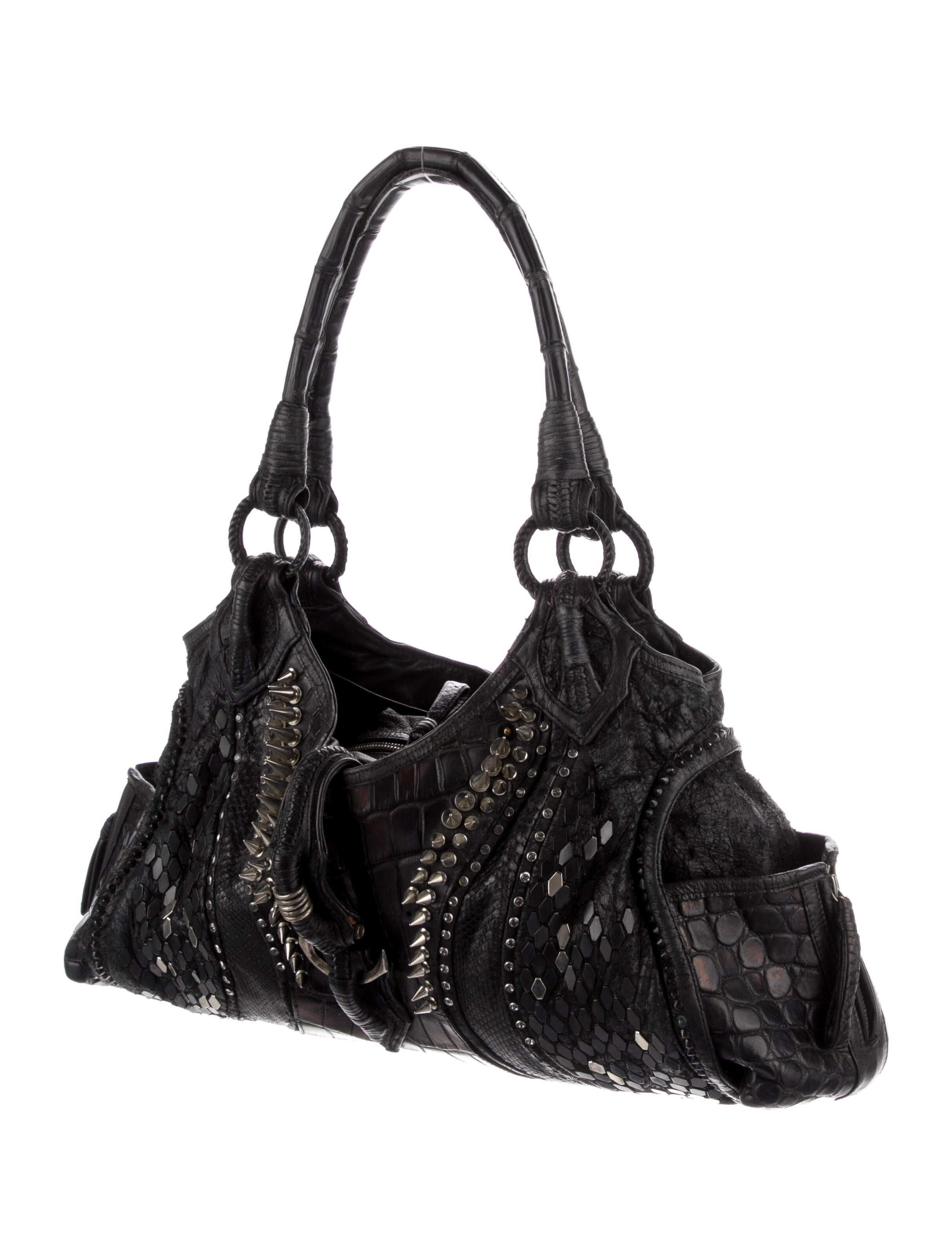 KMRii Studded Embossed Leather Shoulder Bag - Black Shoulder Bags