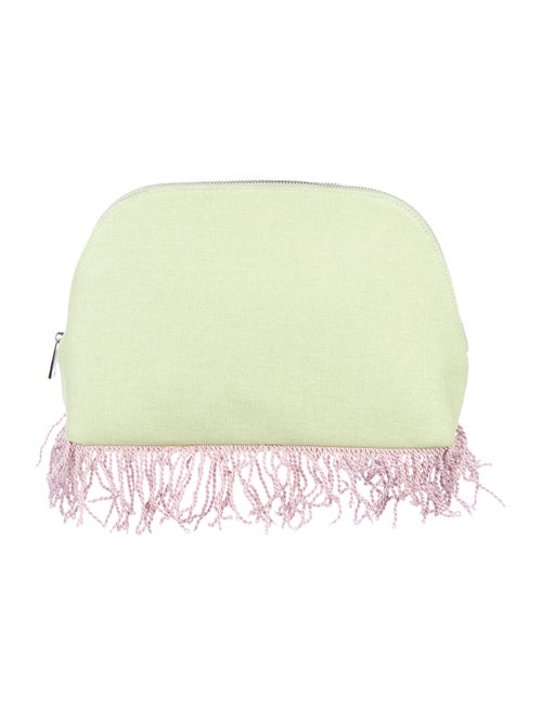 MR by Man Repeller Fringe-Trim Woven Clutch green