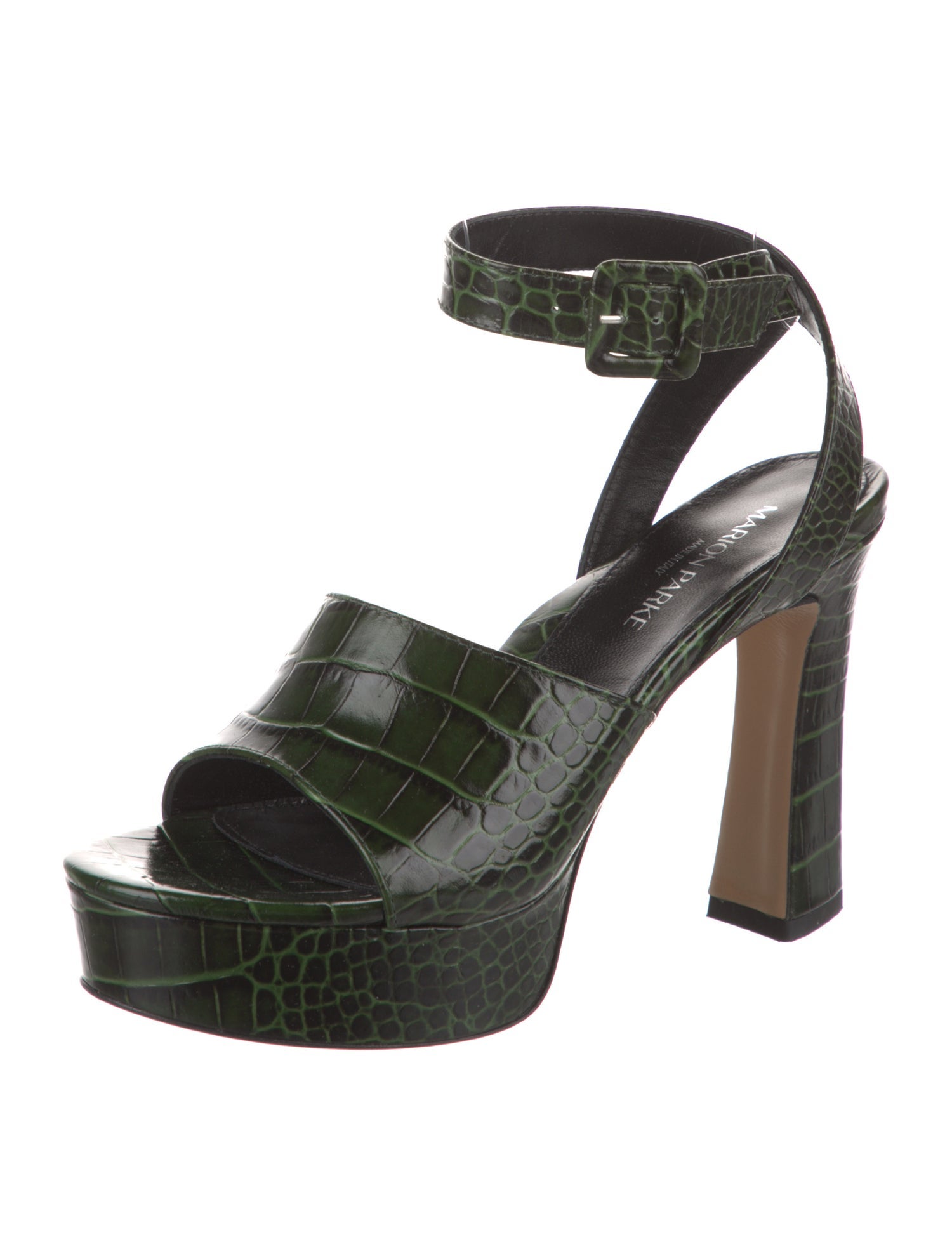 Marion Parke Leather Colorblock Pattern Slingback Pumps