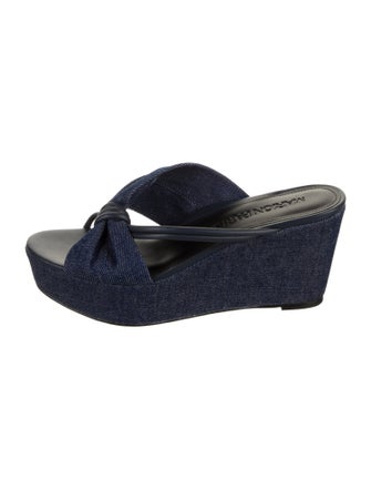Marion Parke Denim Leather Trim Embellishment Slides