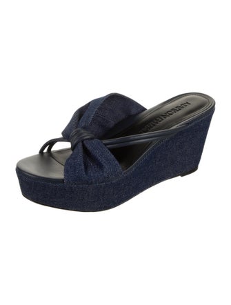 Marion Parke Denim Leather Trim Embellishment Slides