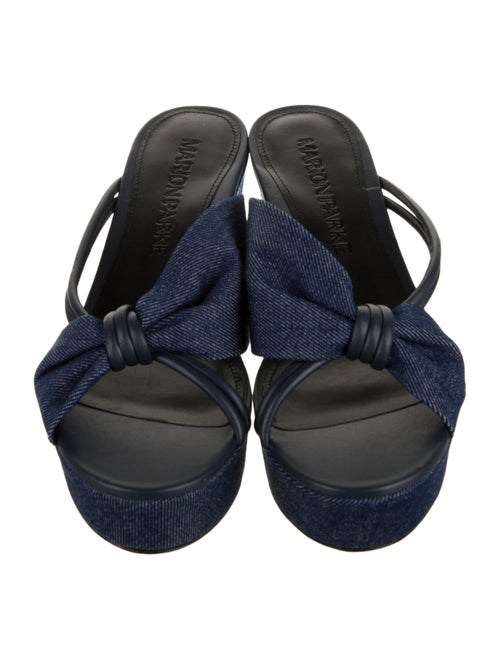 Marion Parke Denim Leather Trim Embellishment Slides