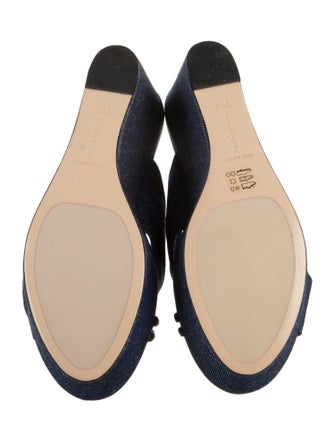 Marion Parke Denim Leather Trim Embellishment Slides