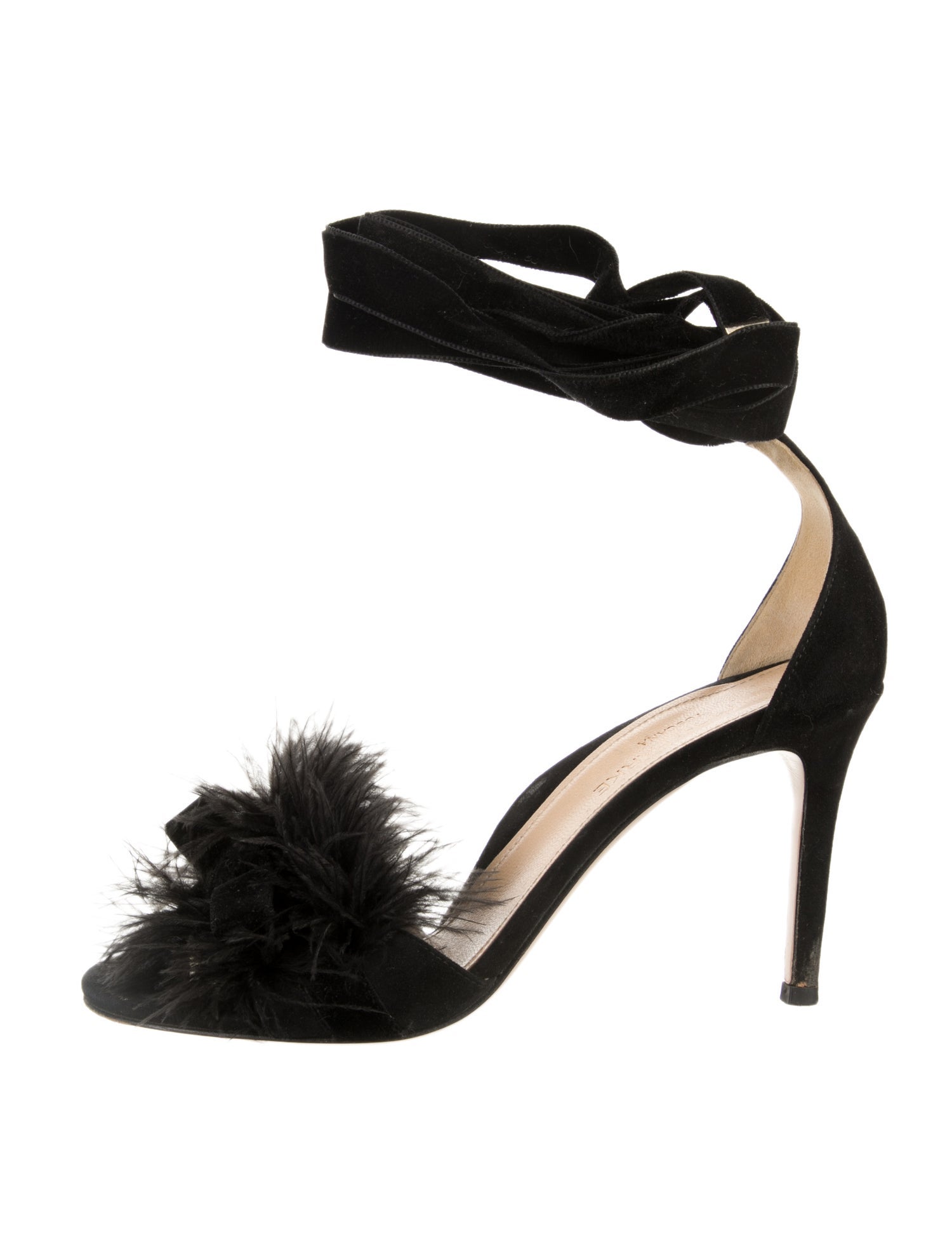 Marion Parke Suede Feather Trim Sandals