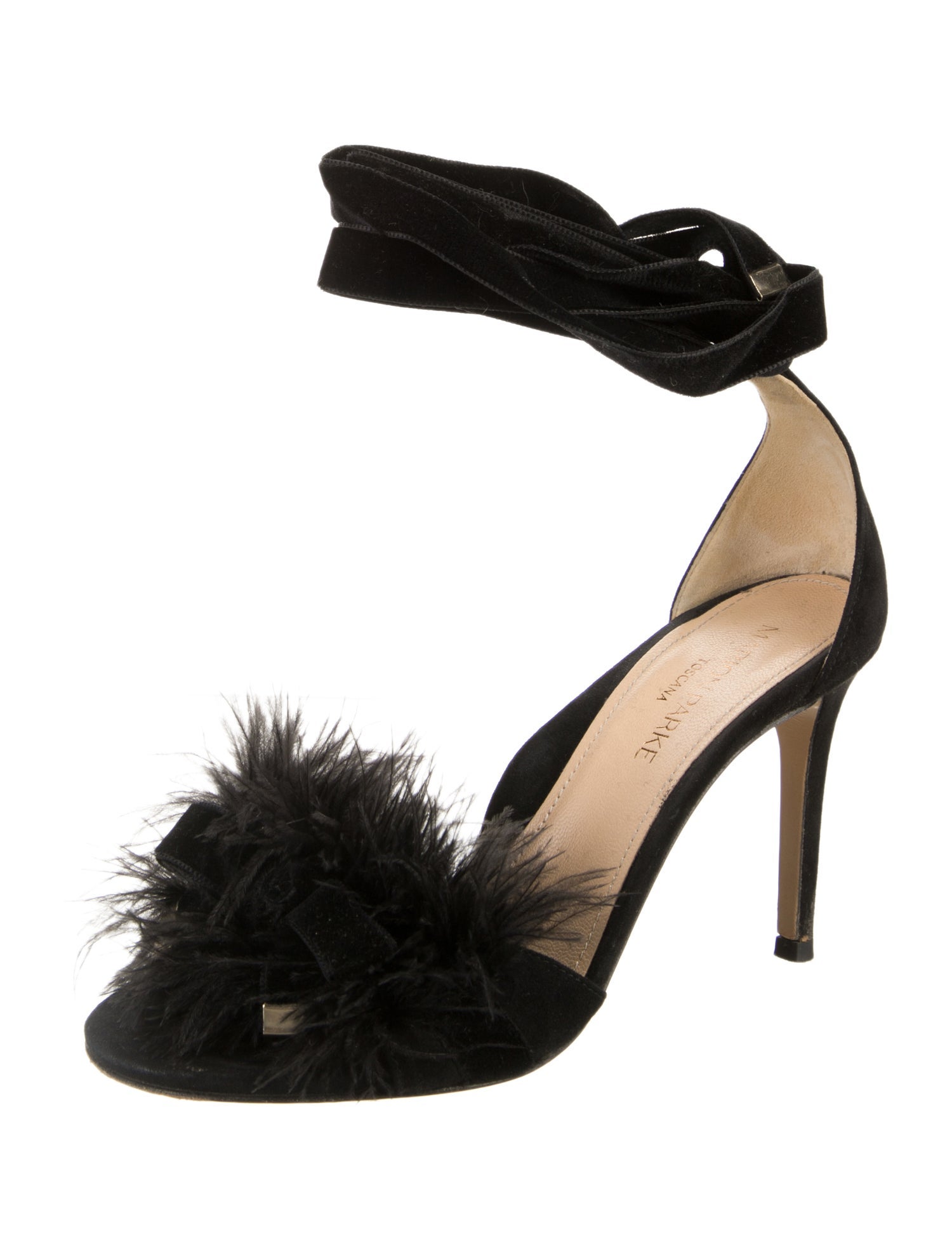 Marion Parke Suede Feather Trim Sandals