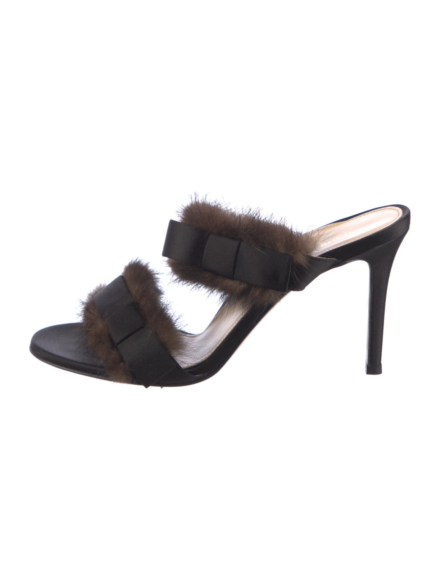 Marion Parke Fur Bow Accents Slides