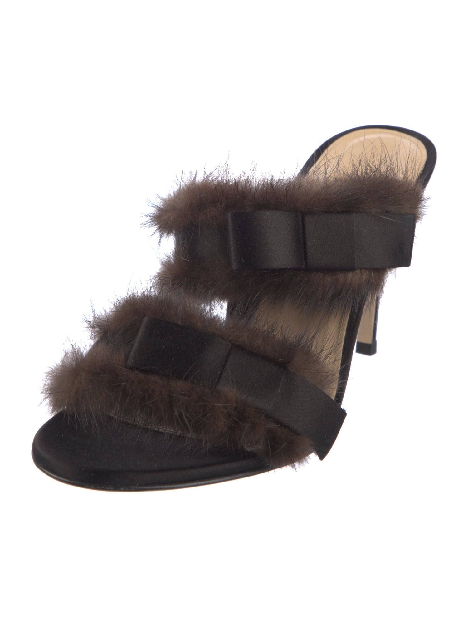 Marion Parke Fur Bow Accents Slides