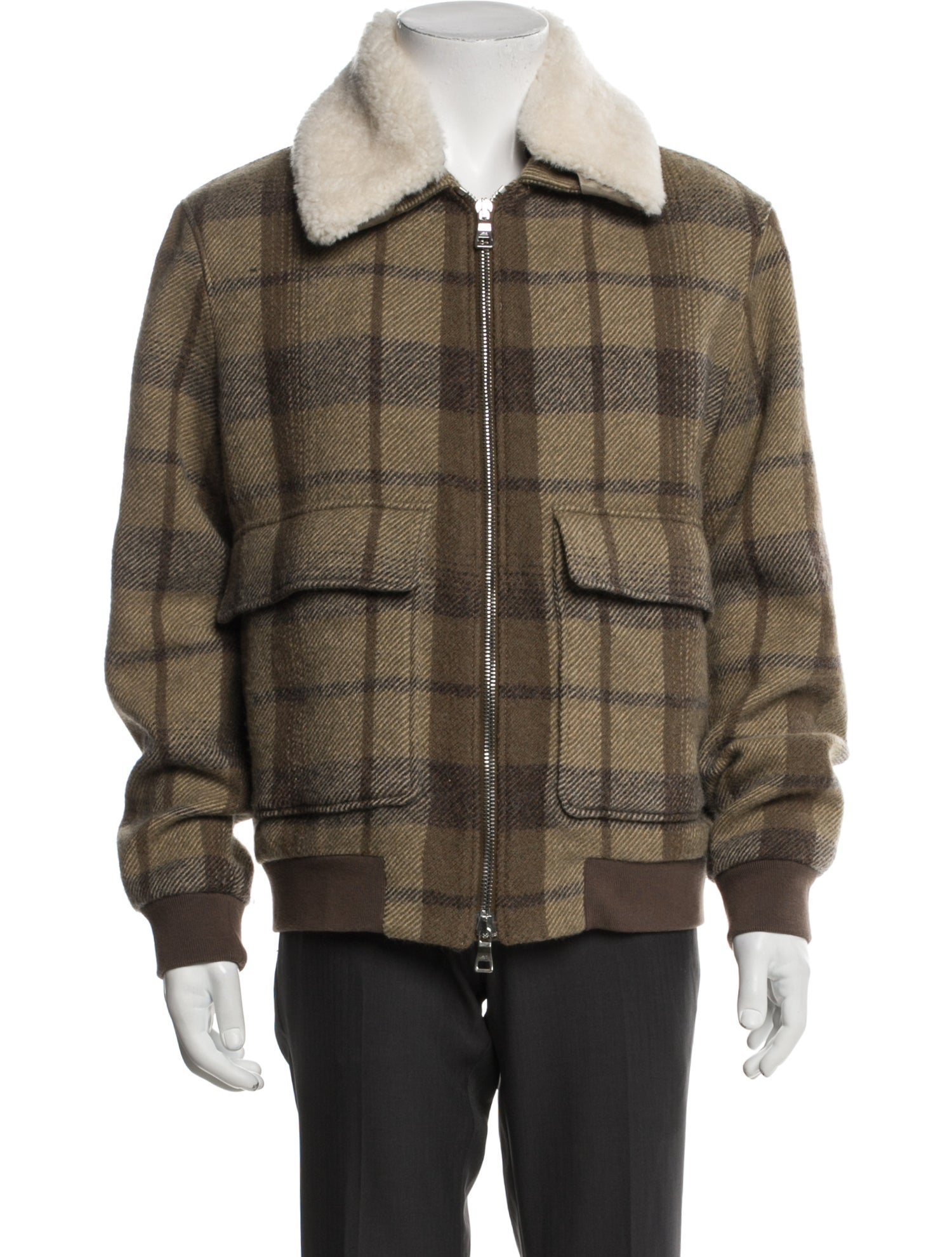 Mr P. Virgin Wool Plaid Print Bomber Jacket