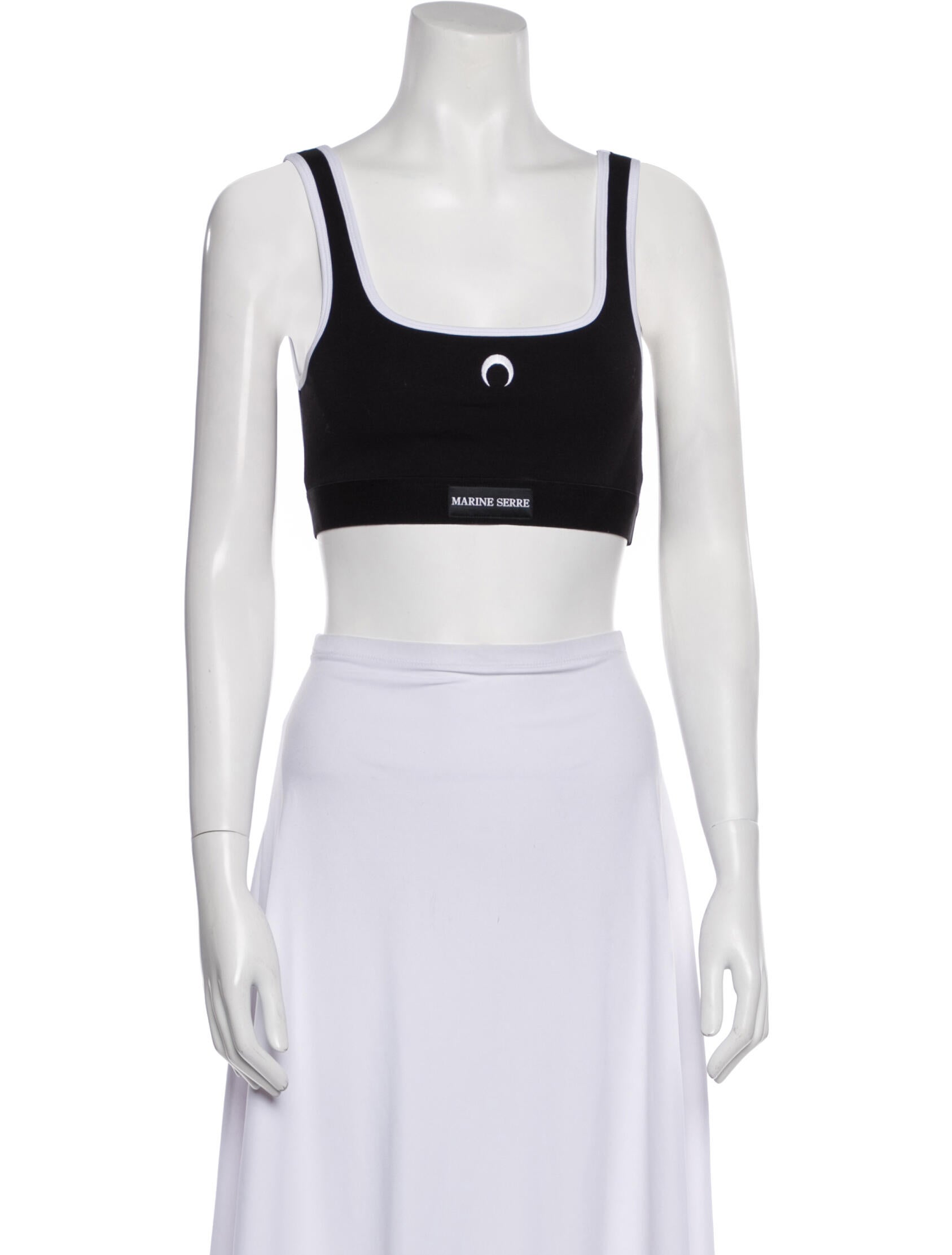Marine Serre Graphic Print Square Neckline Crop Top - Black