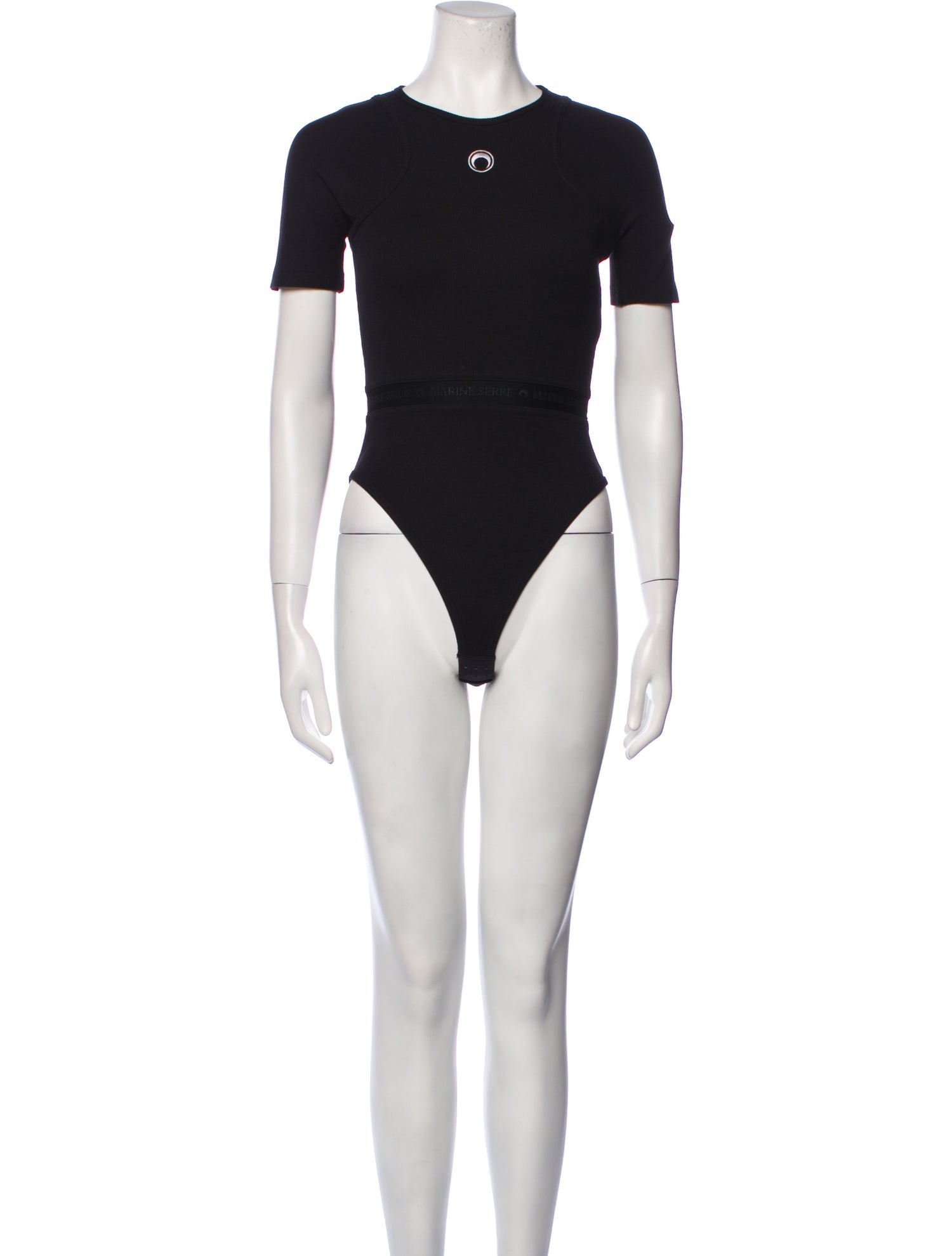Marine Serre Bodysuit Crew Neck Bodysuit - Black Tops