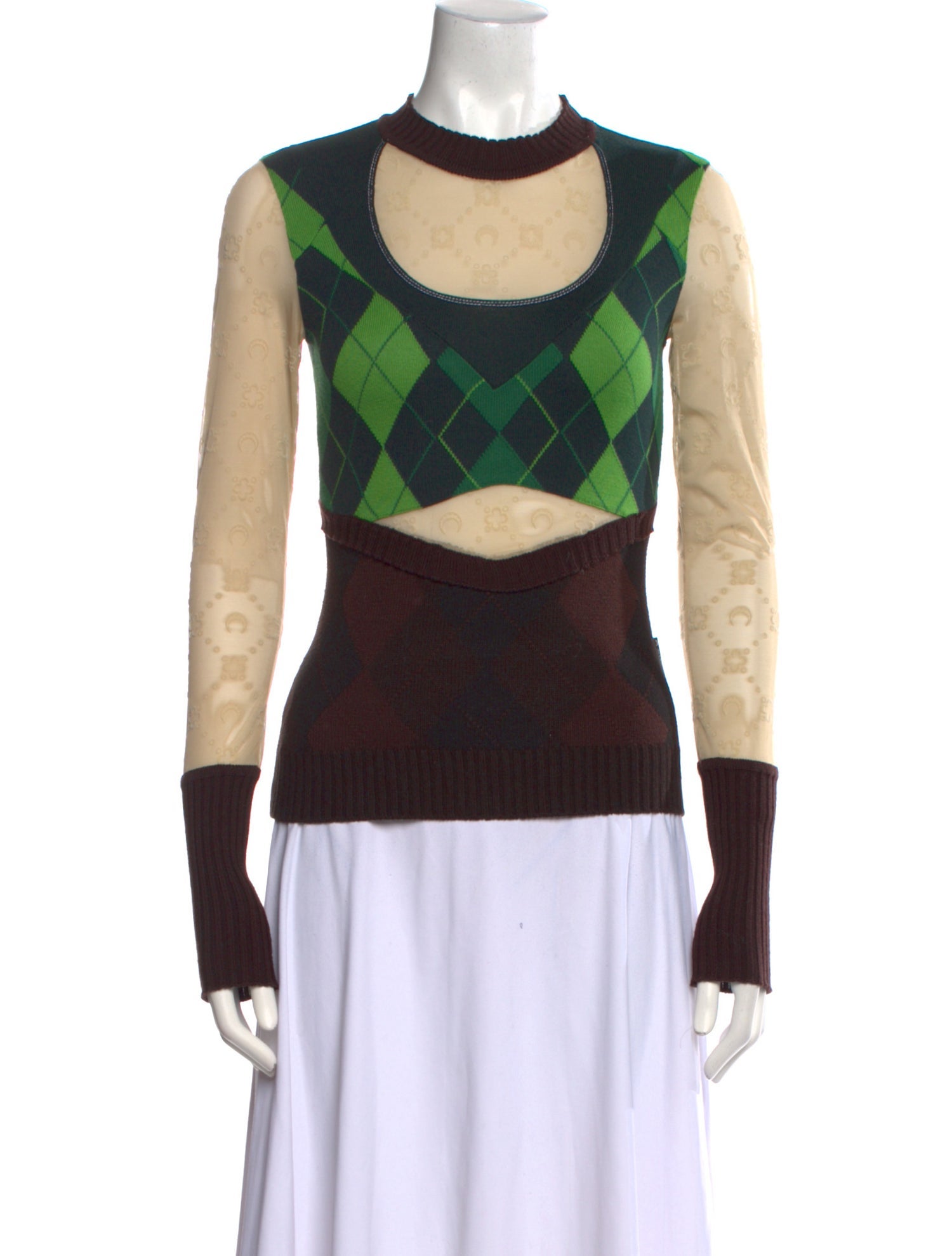 Marine Serre Colorblock Pattern Crew Neck Top