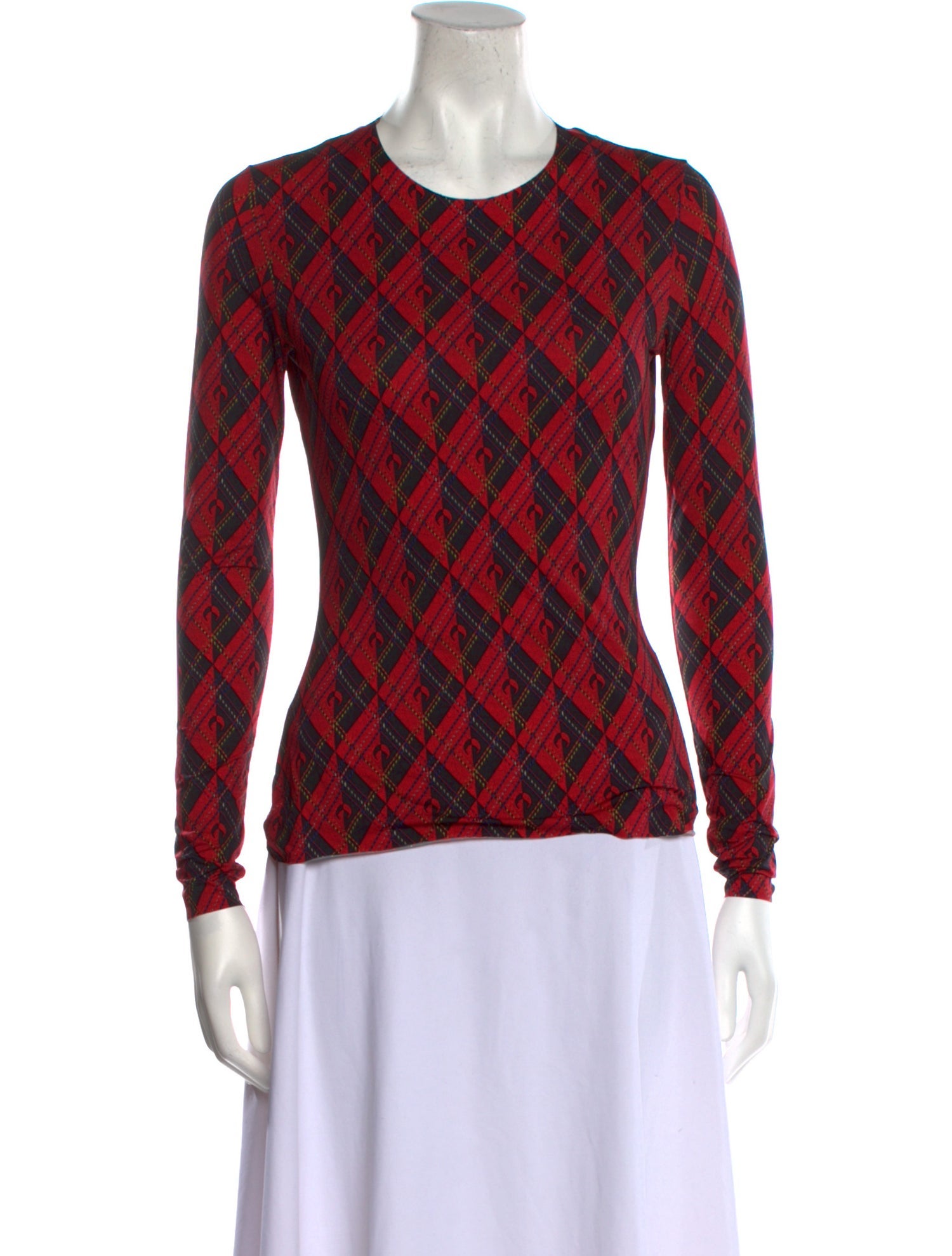 Marine Serre Plaid Print Crew Neck Top