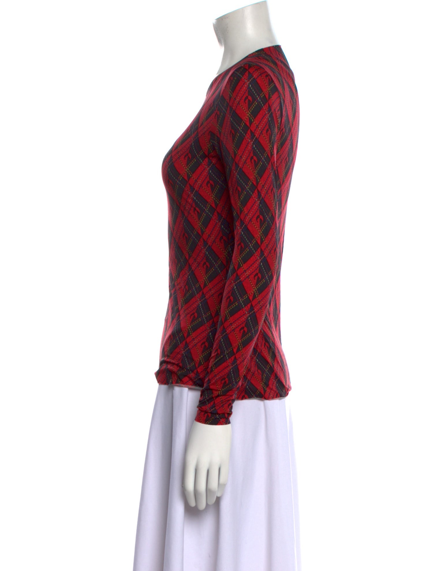 Marine Serre Plaid Print Crew Neck Top