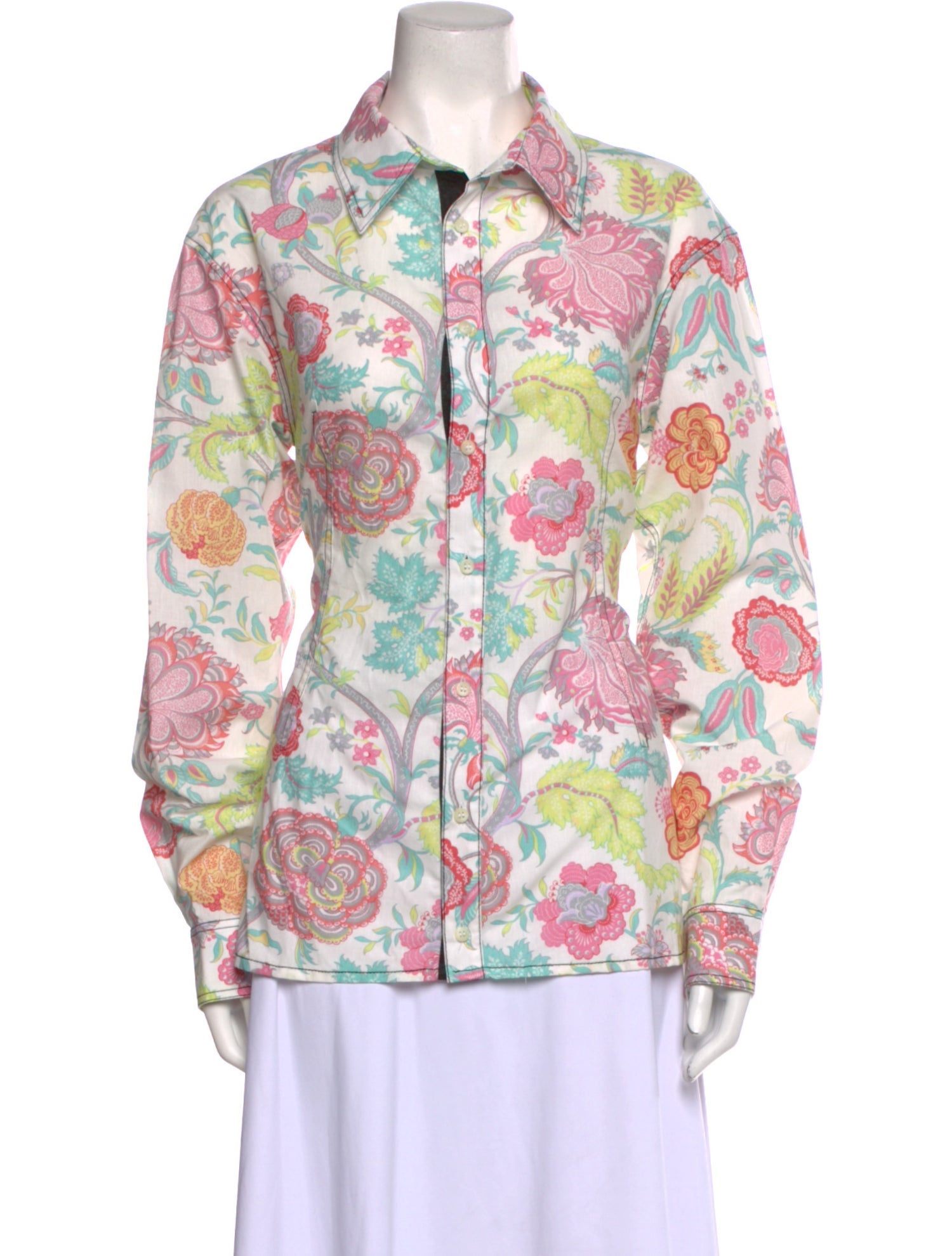 Marine Serre Paisley Print Long Sleeve Button-Up Top