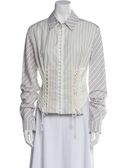 Marine Serre Striped Long Sleeve Button-Up Top